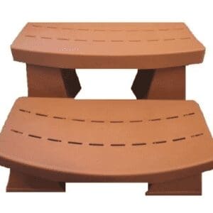 A Sure Step II Spa Step, Light Redwood with two levels, featuring a textured surface on each step for better grip.